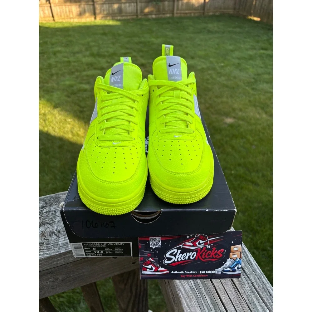 Nike Air Force 1 07‎ LV8 Utility Volt White Black AJ7747-700 Mens 9 Womens 10.5